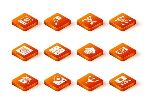 Set Chat bot, Neural network, Binary code, Funnel filter, Cloud database, and Stockillustratie