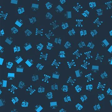 Set Chat bot, Neural network, and Computer monitor on seamless pattern. Vector 스톡 일러스트