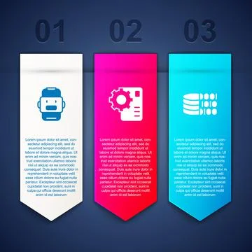 Set Chat bot, Neural network and Binary code. Business infographic template.  Illustrazione stock