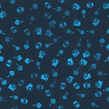 Set Chat bot, Neural network, Processor CPU and Server on seamless pattern... Stock Illustration