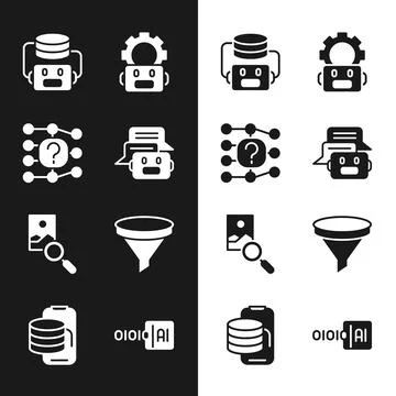 Set Chat bot, Neural network, Artificial intelligence robot, Robot setting,.. Stock Illustration