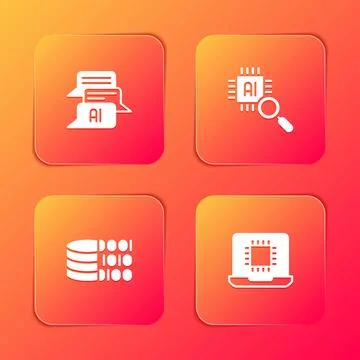 Set Chat bot, Processor CPU, Binary code and icon. Vector 库存插图