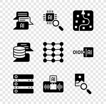 Set Chat bot, Processor CPU, Neural network, Server, Data, Artificial intel.. 스톡 일러스트