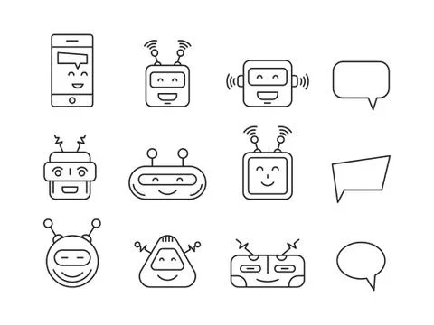 Set Chat bot vector icon faces Illustrazione stock