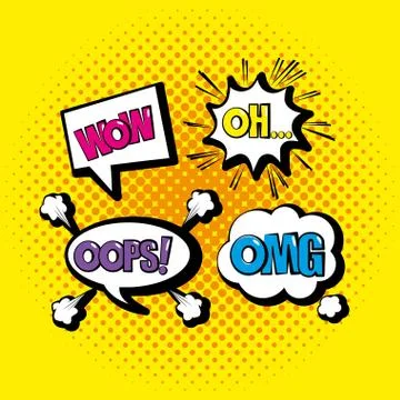Set chat bubbles with pop art messages Stock Illustration