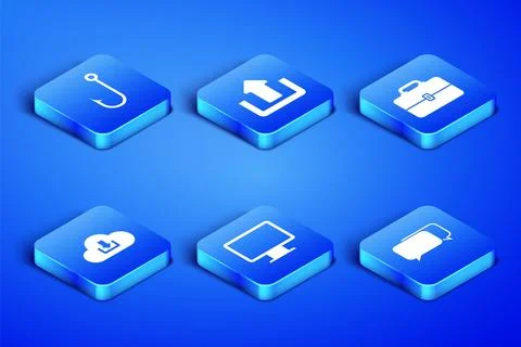 Set Chat, Fishing hook, Computer monitor screen, Cloud download, Upload and 库存插图