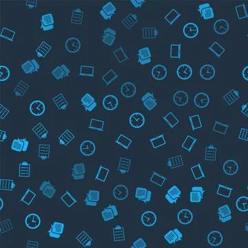 Set Chat, Laptop, Clock and Clipboard with checklist on seamless pattern. Vec Illustrazione stock
