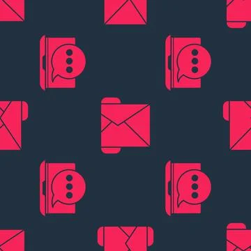 Set Chat messages notification on laptop and Envelope on seamless pattern Stock Illustration