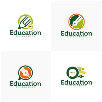 Set of Chat Pencil logo vector template, Creative Pencil design concepts il.. Stock Illustration