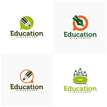 Set of Chat Pencil logo vector template, Creative Pencil design concepts il.. Stock Illustration