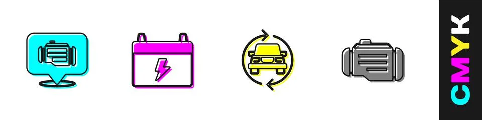 Set Check engine, Car battery, service and icon. Vector 스톡 일러스트