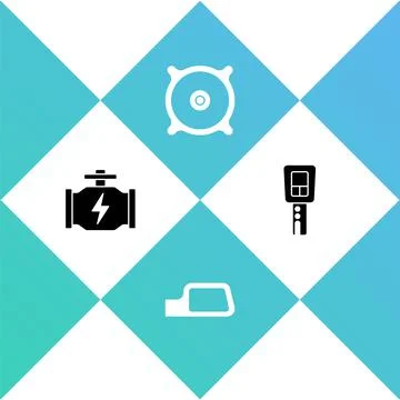 Set Check engine, Car mirror, audio speaker and key with remote icon. Vector Stock Illustration