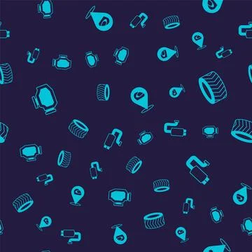 Set Check engine, Car tire wheel, Racing helmet and muffler on seamless pattern Stock Illustration