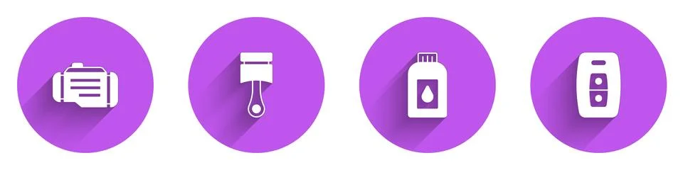 Set Check engine, Engine piston, Canister for motor machine oil and Car key.. Stock Illustration