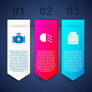 Set Check engine, High beam and Car air filter. Business infographic template Illustrazione stock