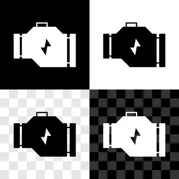 Set Check engine icon isolated on black and white, transparent background Stock Illustration