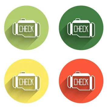 Set Check engine icon isolated with long shadow background. Color circle bu.. Stock Illustration