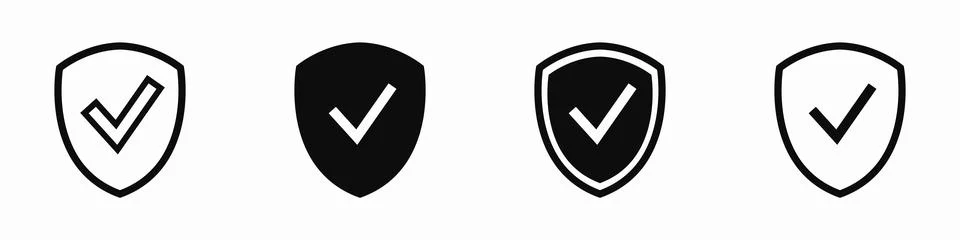 Set check icon in shield. Vector clipart illustration on isolated background Stock Illustration