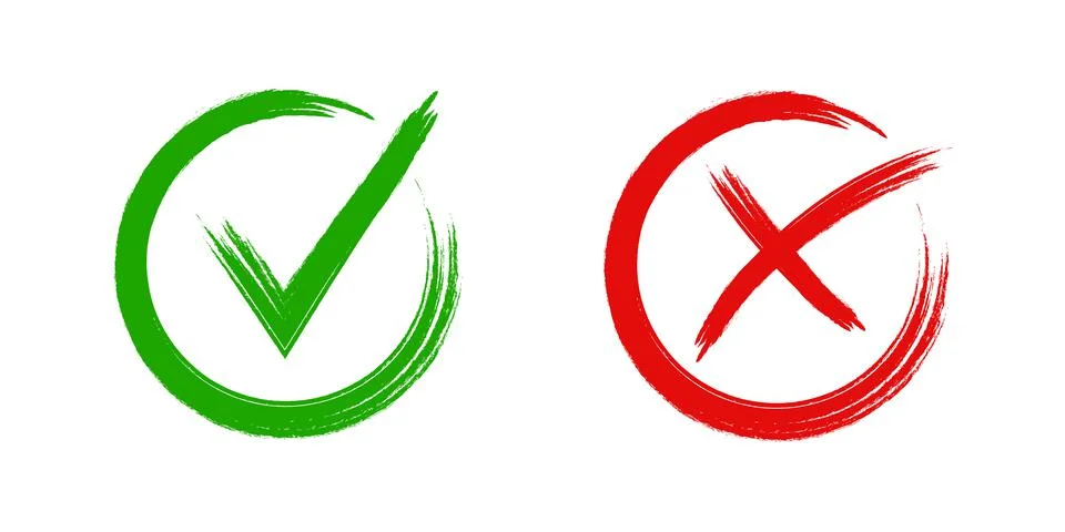 Set of check mark and cross . Green tick and red cross icon . Vector illustra Illustrazione stock