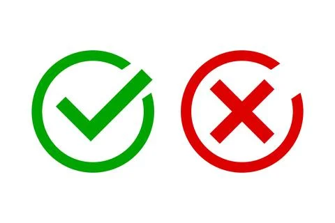 A set of check mark and cross mark icons. Right and wrong. Vectors. Illustrazione stock