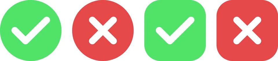 Set of check mark and cross flat icons for web design Stock Illustration