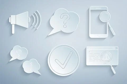 Set Check mark in circle, Mobile phone diagnostics, Question and Exclamation Stock Illustration