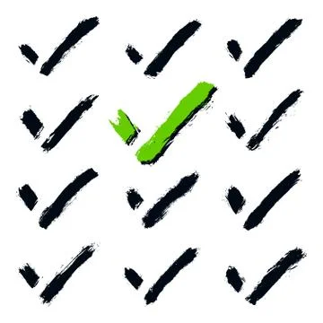 Set of check mark hand drawn signs. Collection of checkmark symbols. Kit of a Иллюстрация