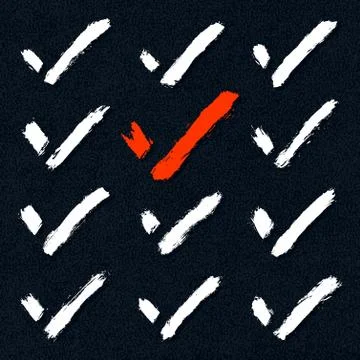 Set of check mark hand drawn signs. Collection of checkmark symbols. Kit of a Illustrazione stock