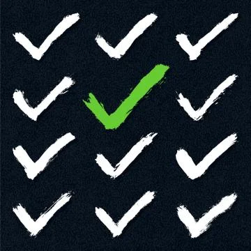 Set of check mark hand drawn signs. Collection of checkmark symbols. Kit of a Illustrazione stock