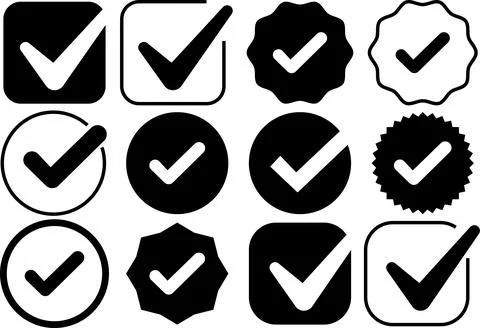 Set of Check Mark Icons Representing Approval Success and Confirmation Stock Illustration