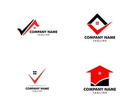 Set of Check Mark Real Estate Logo Template Stock Illustration