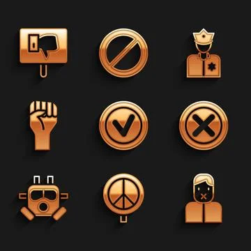 Set Check mark in round, Peace, Censor and freedom of speech, X Mark, Cross Ilustración de archivo