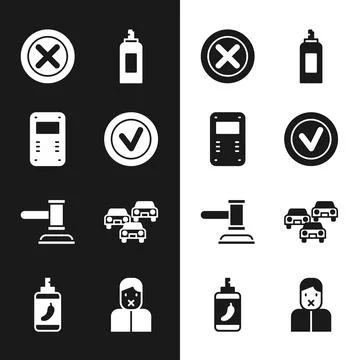 Set Check mark in round, Police assault shield, X Mark, Cross circle, Paint.. Stock Illustration