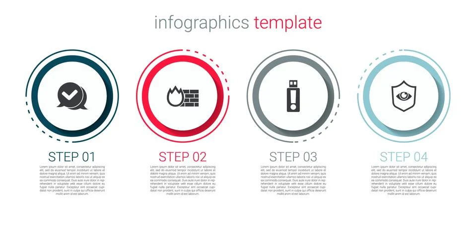 Set Check mark in speech bubble, Firewall, security wall, USB flash drive and Stock Illustration