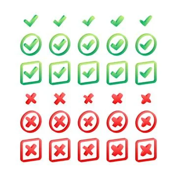 Set Check marks and crosses. Tick and X mark icon. Approved or Rejected, Correct Illustrazione stock
