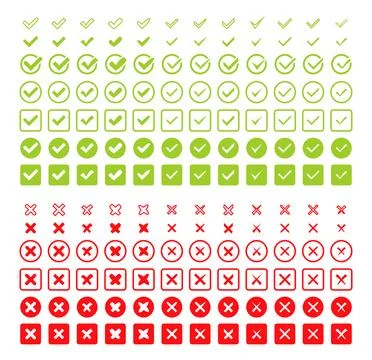 Set Check marks and crosses. Tick and X mark icon. Approved or Rejected, Correct Illustrazione stock