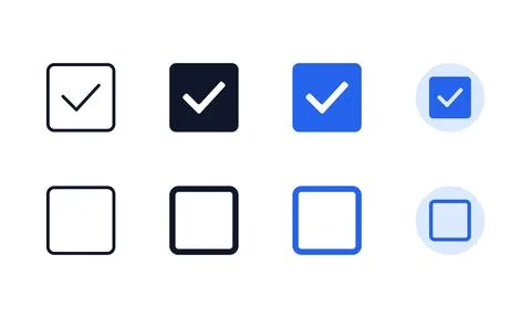 Set of checkbox icons with checkmarks in different styles and colors isolat.. Ilustración de archivo