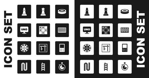 Set Checker game chips, Board of checkers, Uno card, Chess, Tetris and Casino Illustration