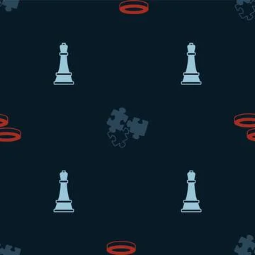 Set Checker game chips, Puzzle pieces toy and Chess on seamless pattern. Vector Stock Illustration
