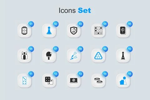 Set Checker game chips, Racket, Chess pawn, Domino, Chip for board, Table f.. Illustration