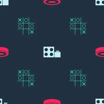 Set Checker game chips, Toy building block bricks and Tic tac toe on seamless Ilustración de archivo