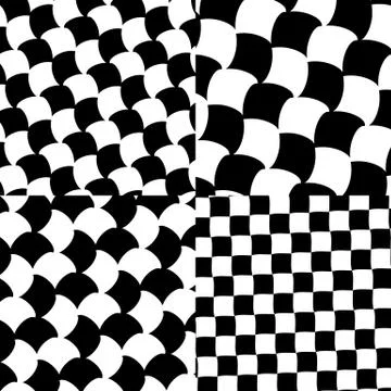 Set of checkered / black-white patterns. Monochrome background. Illustrazione stock