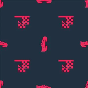 Set Checkered flag and Bicycle shoes on seamless pattern. Vector Stock Illustration