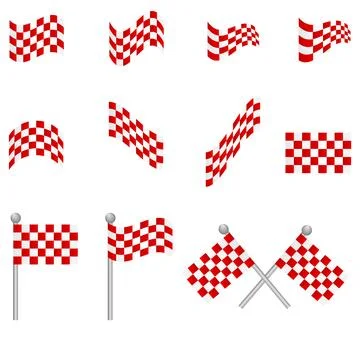 Set of checkered flags of red color. Vector illustration. Stock Illustration