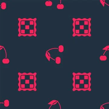 Set Checkered napkin and Cherry on seamless pattern. Vector 스톡 일러스트