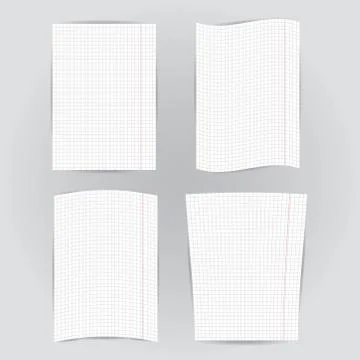 Set checkered notebook paper on  gray background. vector Stock Illustration