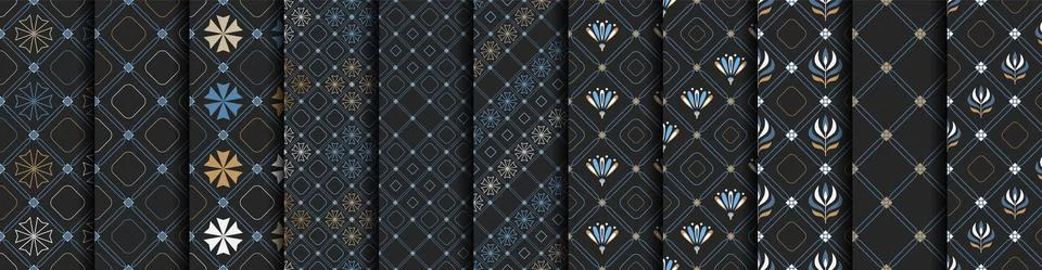 Set of checkered seamless patterns with thin lines Stock Illustration