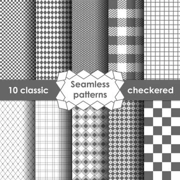 Set of checkered simple fabric seamless pattern in grey and white Stock Illustration