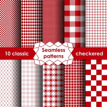 Set of checkered simple red fabric seamless pattern. Stock Illustration