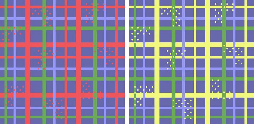 Set of checkered Vector seamless pattern with yellow, red, green, purple Stock Illustration